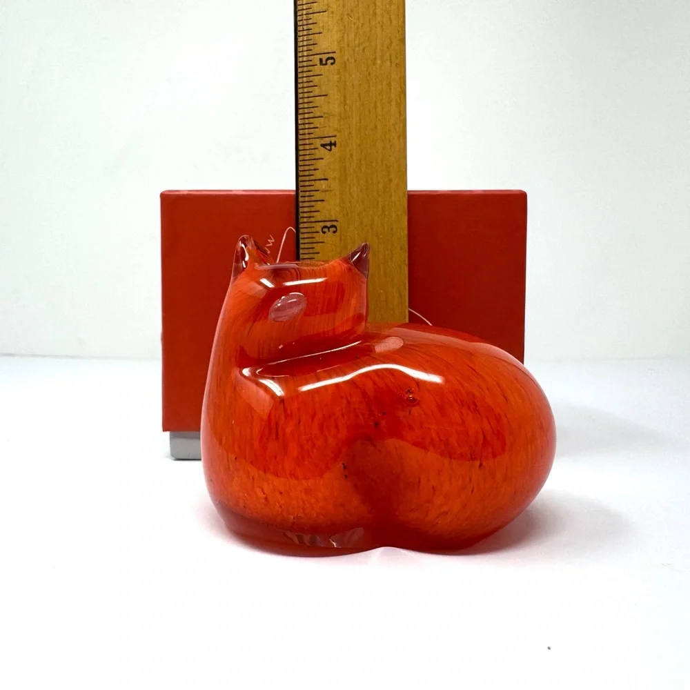 WEST ELM orange glass cat paperweight, NWOT